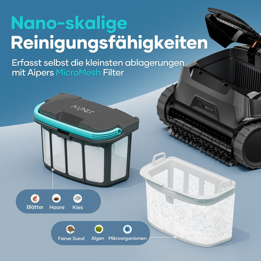 AIPER Scuba X1 Pro Poolroboter Boden und Wand, 25200 LPH Wasserlinienreinigung, Dual-Motoren Poolsauger, 3 Saugmodi, Intelligenter Pfadplan und Reinigungsplanung, Ideal für Eingelassene Pools 200㎡
