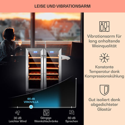 Klarstein Einbau-Weinkühlschrank, 2 Zonen Getränkekühlschrank Klein, Kleiner Weinschrank 126L, Wein-Kühlschrank Klein mit Glastür, Indoor/Outdoor Flaschenkühlschrank, Wine Fridge für 42 Flaschen