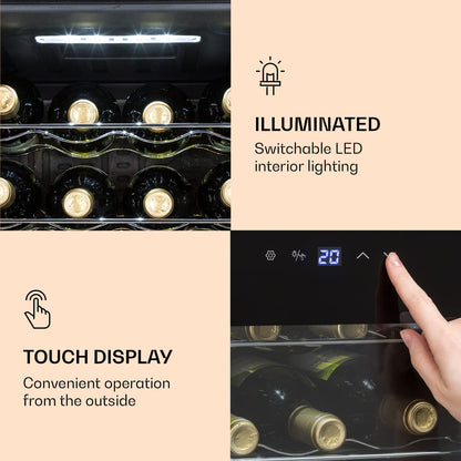 Klarstein Ultimo Uno Weinkühlschrank - Wine Fridge mit Temperaturregler: 5-8 °C, Weinschrank mit Touch-Bedienfeld, Platz für 20 Flaschen, 53 Liter Gesamtvolumen, schwarz