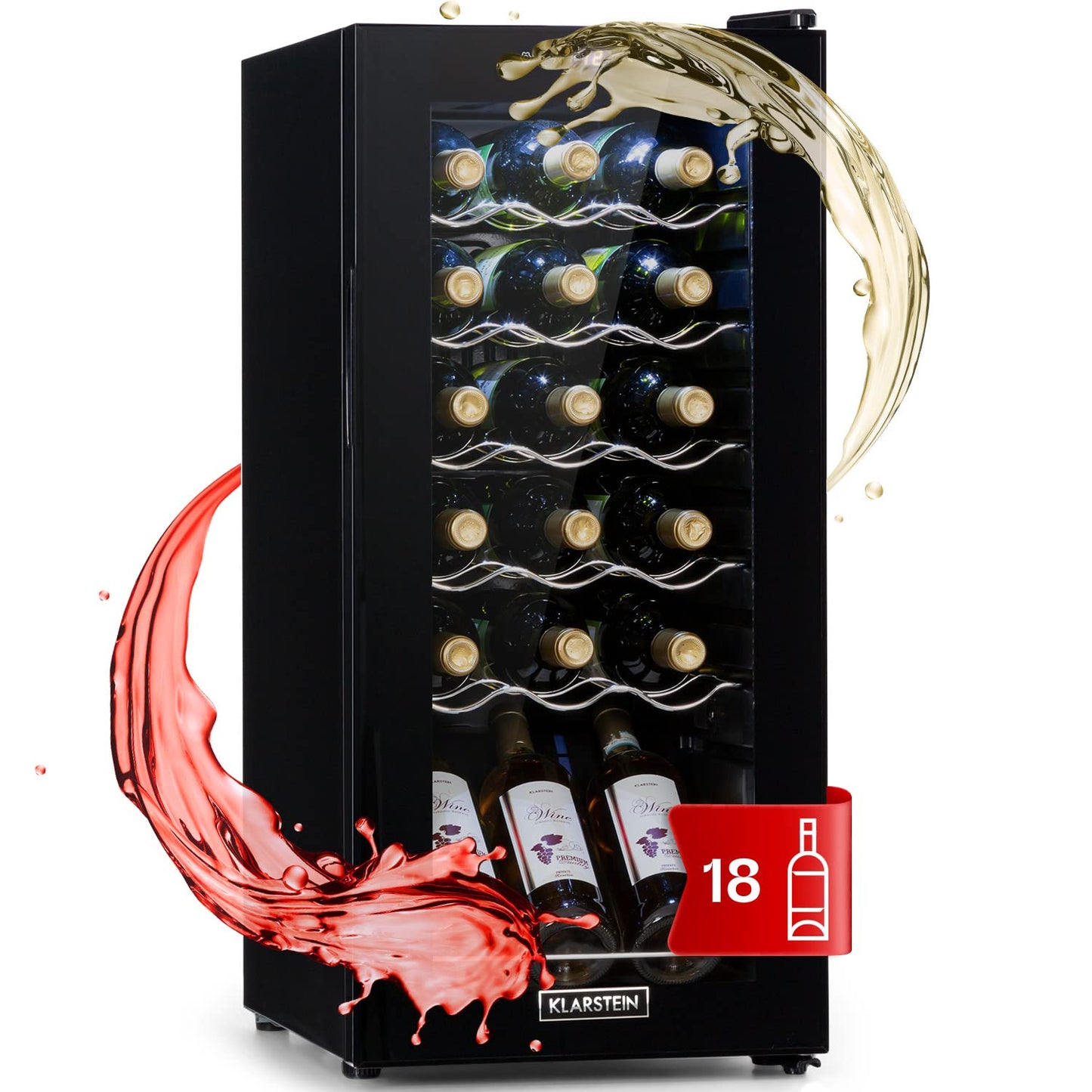 Klarstein Weinkühlschrank, 1 Zonen Getränkekühlschrank Klein, Kleiner Weinschrank 50L, Wein-Kühlschrank Klein mit Glastür, Indoor/Outdoor Flaschenkühlschrank, Wine Fridge 5-18°C, 18 Flaschen