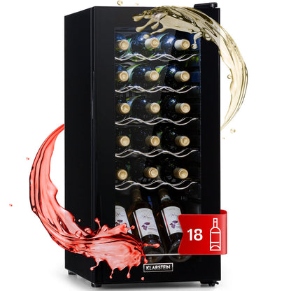 Klarstein Weinkühlschrank, 1 Zonen Getränkekühlschrank Klein, Kleiner Weinschrank 50L, Wein-Kühlschrank Klein mit Glastür, Indoor/Outdoor Flaschenkühlschrank, Wine Fridge 5-18°C, 18 Flaschen