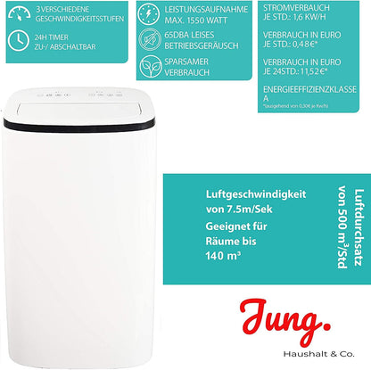 Jung AIR TV07 Mobile Klimaanlage, 14000 BTU, 4,1 kW, bis 140 m³, Fernbedienung, Timer, Klasse A
