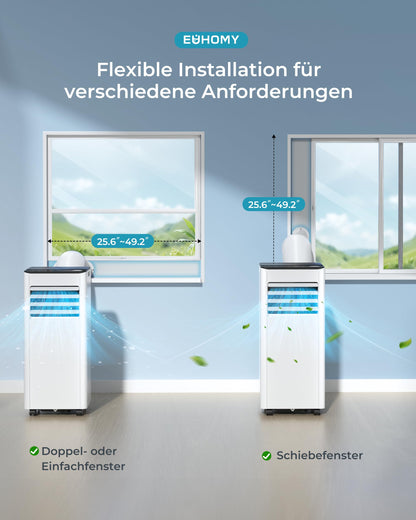 Mobile Klimaanlage 9000 BTU, 4-in-1, bis 25 m², <48 dB, Fernbedienung, Timer, Abluftschlauch