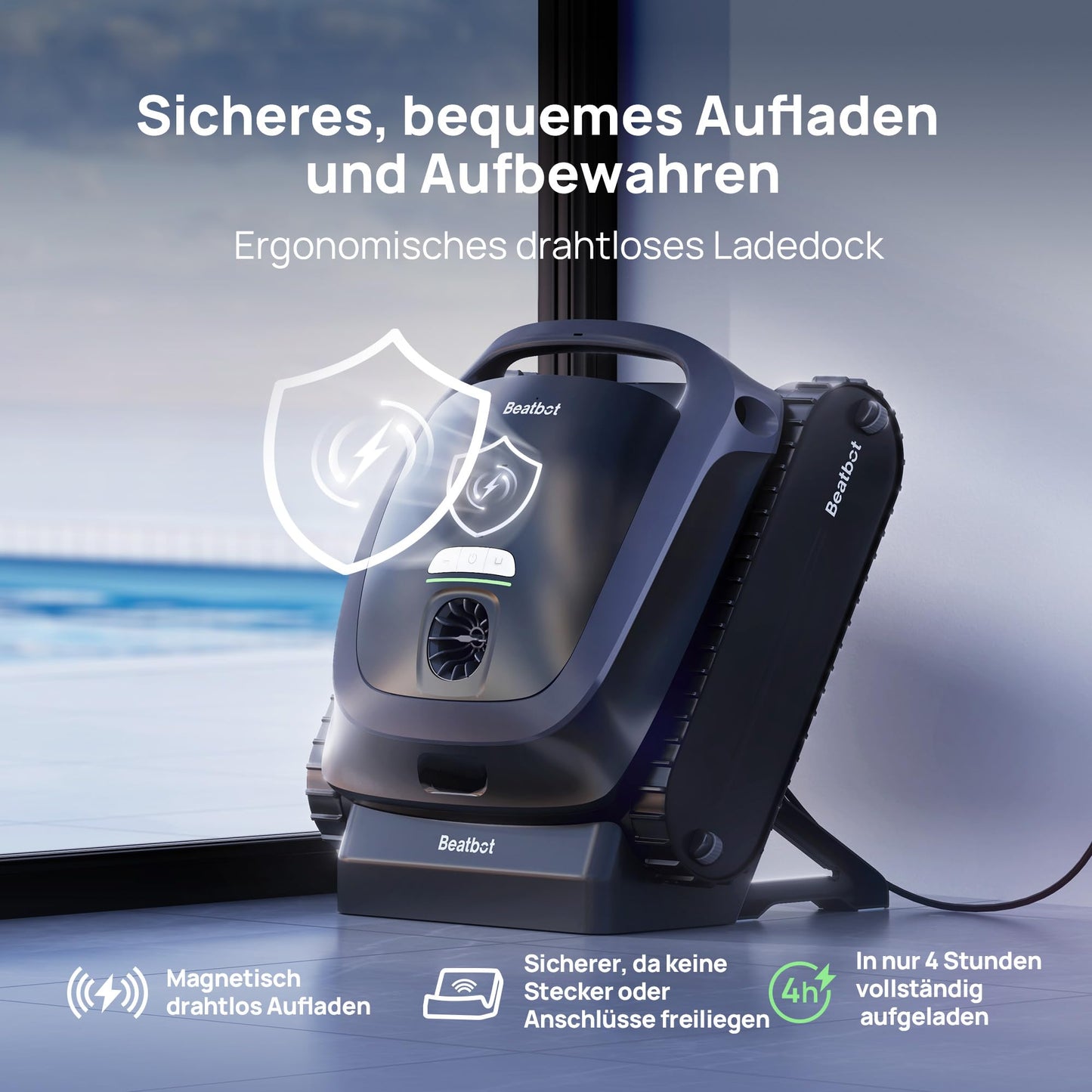 Beatbot AquaSense 2 Poolroboter, Akku Poolsauger mit Oberflächen-Parkfunktion, Poolreiniger Boden und Wand