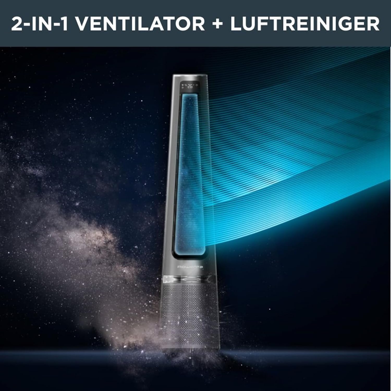 Rowenta rotorloser 2 in1 Luftreinigungsventilator Eclipse QU5030 | Luftreiniger und Ventilator | Feinpartikel | 12 Geschwindigkeiten | Timer | verzögerte Startfunktion | Fernbedienung | Anthrazit