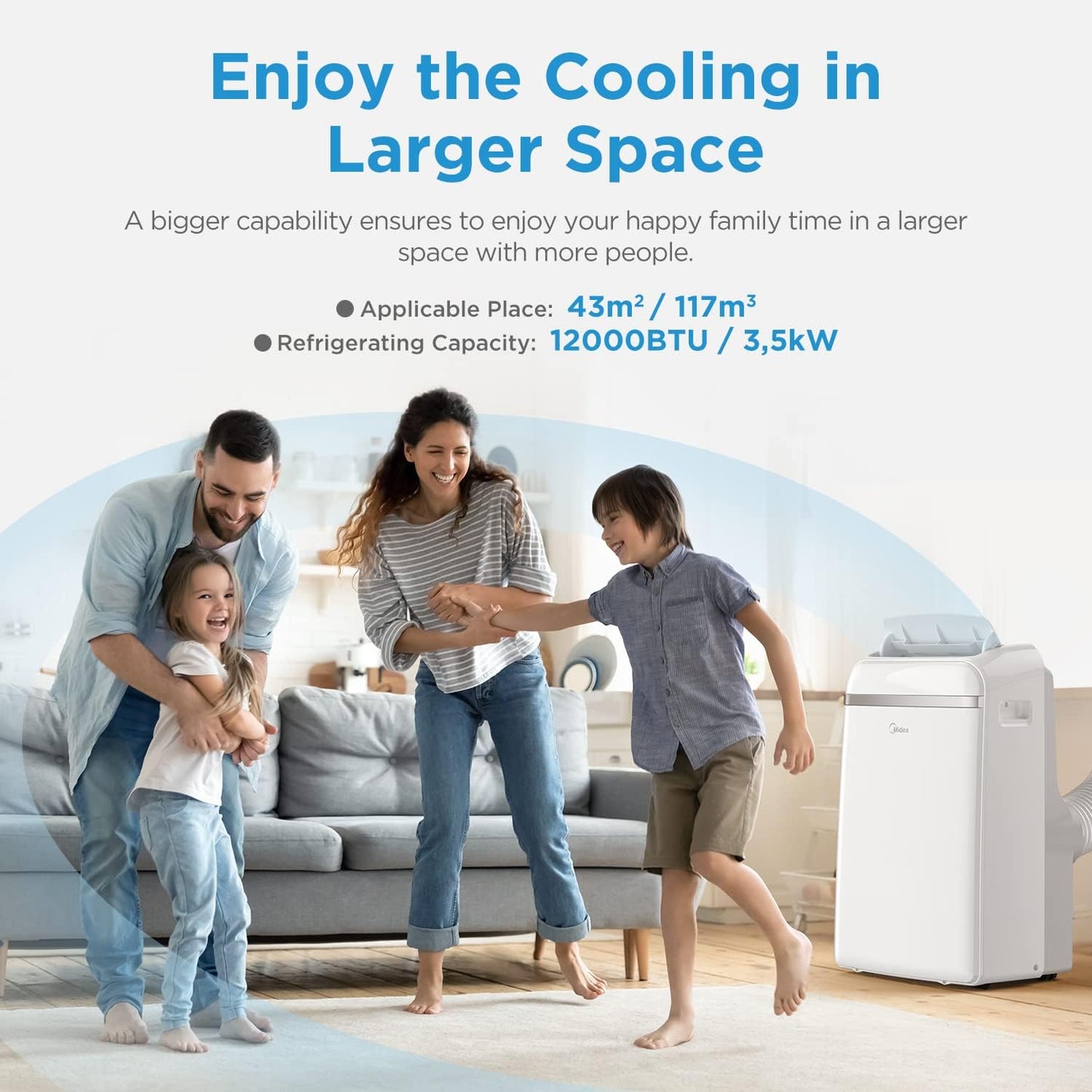 Midea Mobile Klimaanlage MPD-12CRN7, 12000 BTU, 3,5 kW, bis 43 m², mit Abluftschlauch