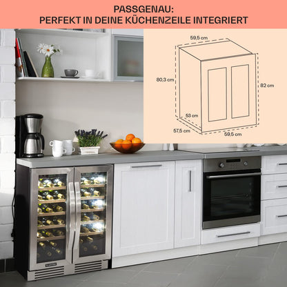 Klarstein Einbau-Weinkühlschrank, 2 Zonen Getränkekühlschrank Klein, Kleiner Weinschrank 126L, Wein-Kühlschrank Klein mit Glastür, Indoor/Outdoor Flaschenkühlschrank, Wine Fridge für 42 Flaschen