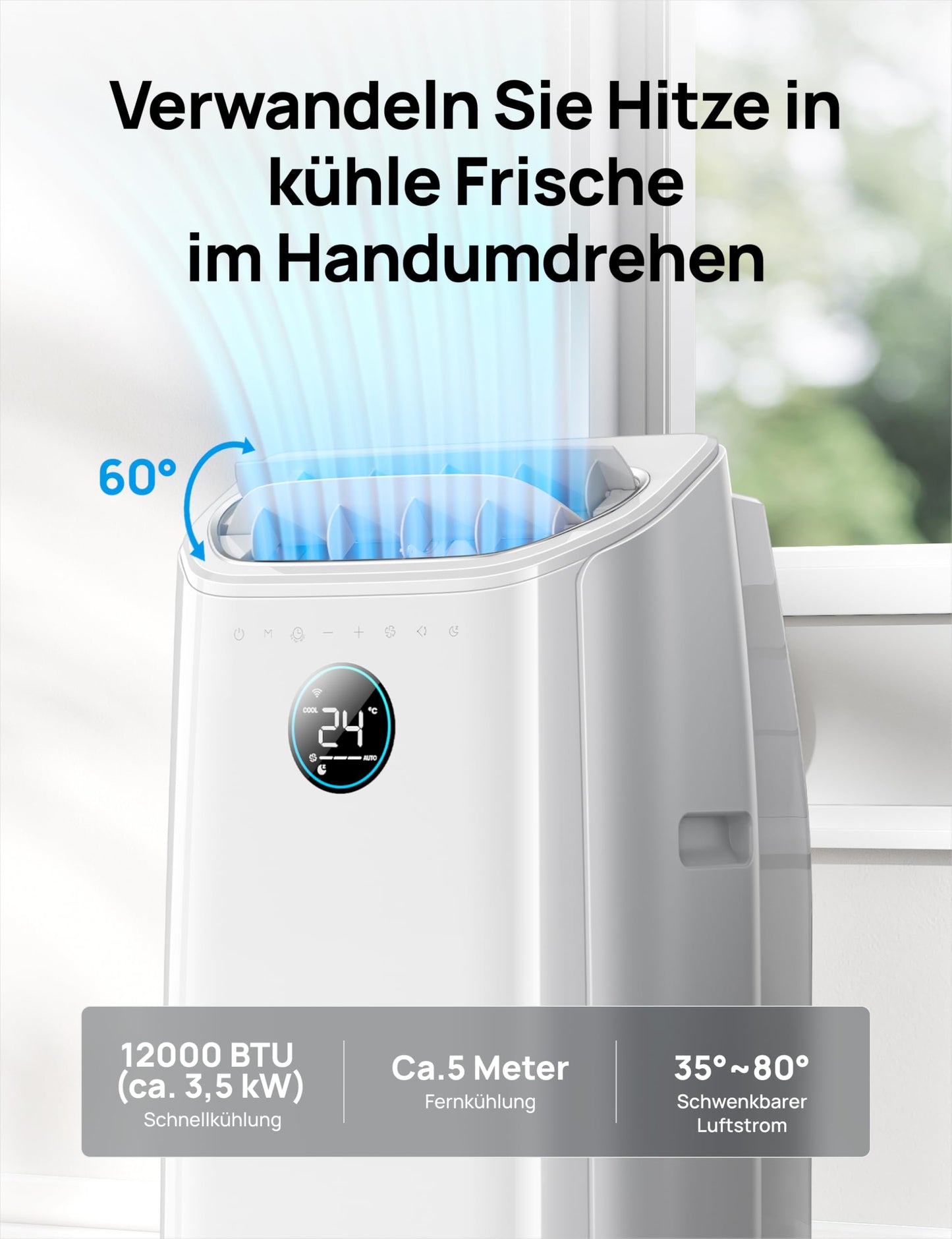 Dreo Mobile Klimaanlage AC516S, 12000 BTU, App- & Sprachsteuerung, für Schlafzimmer, 24h Timer