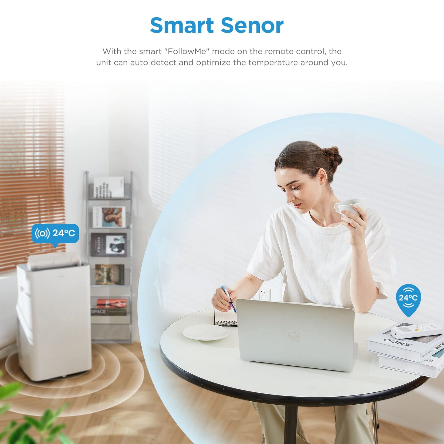 Midea Mobile Klimaanlage Silent Cool 26 Pro, 9000 BTU, 2,6 kW, bis 33 m², mit Abluftschlauch, Weiß