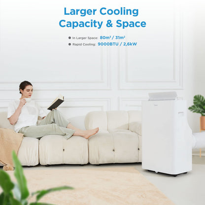 Midea Mobile Klimaanlage Silent Cool 26 Pro WF, 9000 BTU, 2,6 kW, bis 33 m², App-Steuerung, Abluftschlauch
