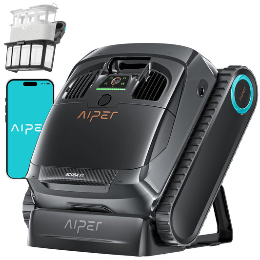 AIPER (Upgrade) Scuba X1 Poolroboter Boden und Wand, 3 μm Ultra-Fein Doppelfilter, 25200 LPH Saugkraft mit Doppel-Auslass