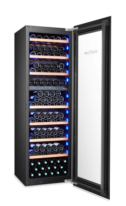BODEGA43-100 Großer Einbau Weinkühlschrank - Weinklimaschrank mit 2 Zonen - 100 Flaschen, geringer Energieverbrauch 161 kWh, Kompressorkühlung & 7 ausschiebbare Auflageflächen aus Birkenholz