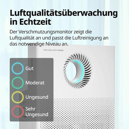 COWAY Luftreiniger Allergiker, MegaJet Technologie, Entfernt 99,999% der schädlichen Partikel bis zu 0,01 µm, für Allergie (ECARF Siegel) Staub Pollen Haustier, CADR 402m³/h - AIRMEGA JET