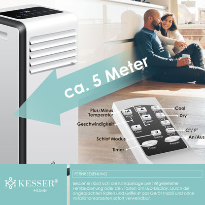 KESSER® Mobile Klimaanlage 4in1, 9000 BTU, 1005 W, Entfeuchter & Ventilator, Timer, Nachtmodus