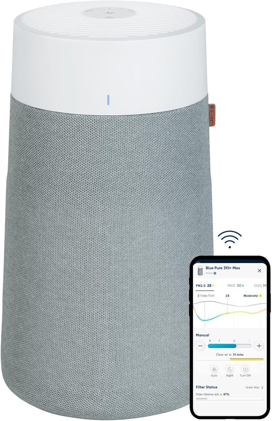 BLUEAIR Luftreiniger für große Räume, reinigt 206 m² in 1h, HEPASilent Luftwäscher für Schlafzimmer, Haustiere, Allergien, gegen Viren, Staub und Schimmel, Blue Pure 3450i Max Air Purifier