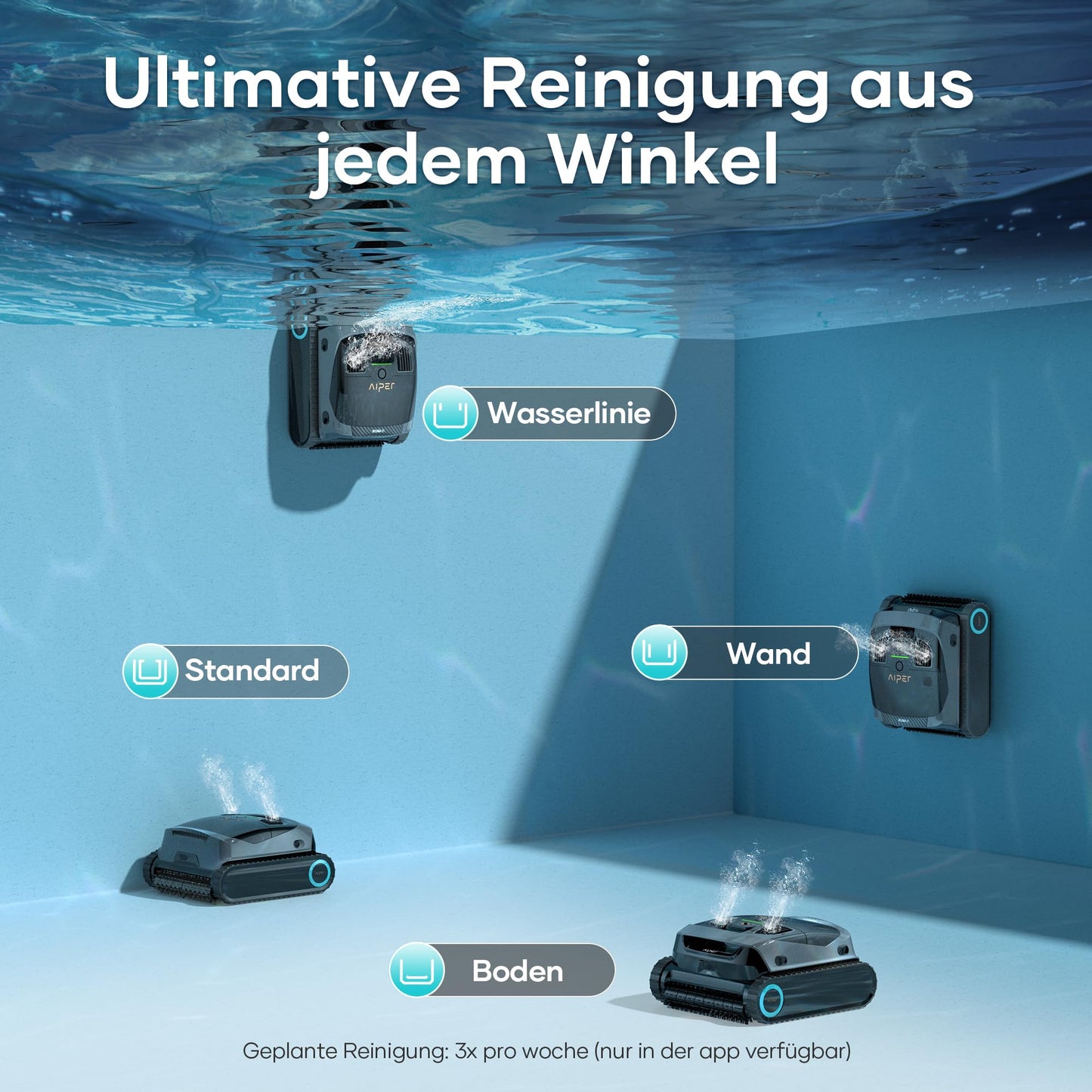 AIPER Scuba X1 Poolroboter mit App, 25200 LPH Mühelose Sauberkeit mit Doppel-Auslass, 3 μm Ultra-Feinfiltersystem