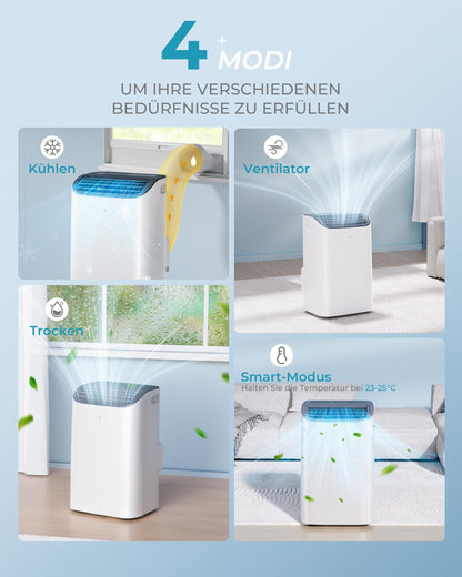 EUHOMY Mobile Klimaanlage, 12000 BTU, 3-in-1, 410 m³/h, Energieklasse A, <50 dB, 24h-Timer