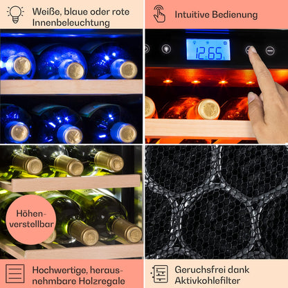 Klarstein Einbau-Weinkühlschrank, 2 Zonen Getränkekühlschrank Klein, Kleiner Weinschrank 126L, Wein-Kühlschrank Klein mit Glastür, Indoor/Outdoor Flaschenkühlschrank, Wine Fridge für 42 Flaschen