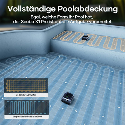 AIPER Scuba X1 Pro Poolroboter Boden und Wand, 25200 LPH Wasserlinienreinigung, Dual-Motoren Poolsauger, 3 Saugmodi, Intelligenter Pfadplan und Reinigungsplanung, Ideal für Eingelassene Pools 200㎡