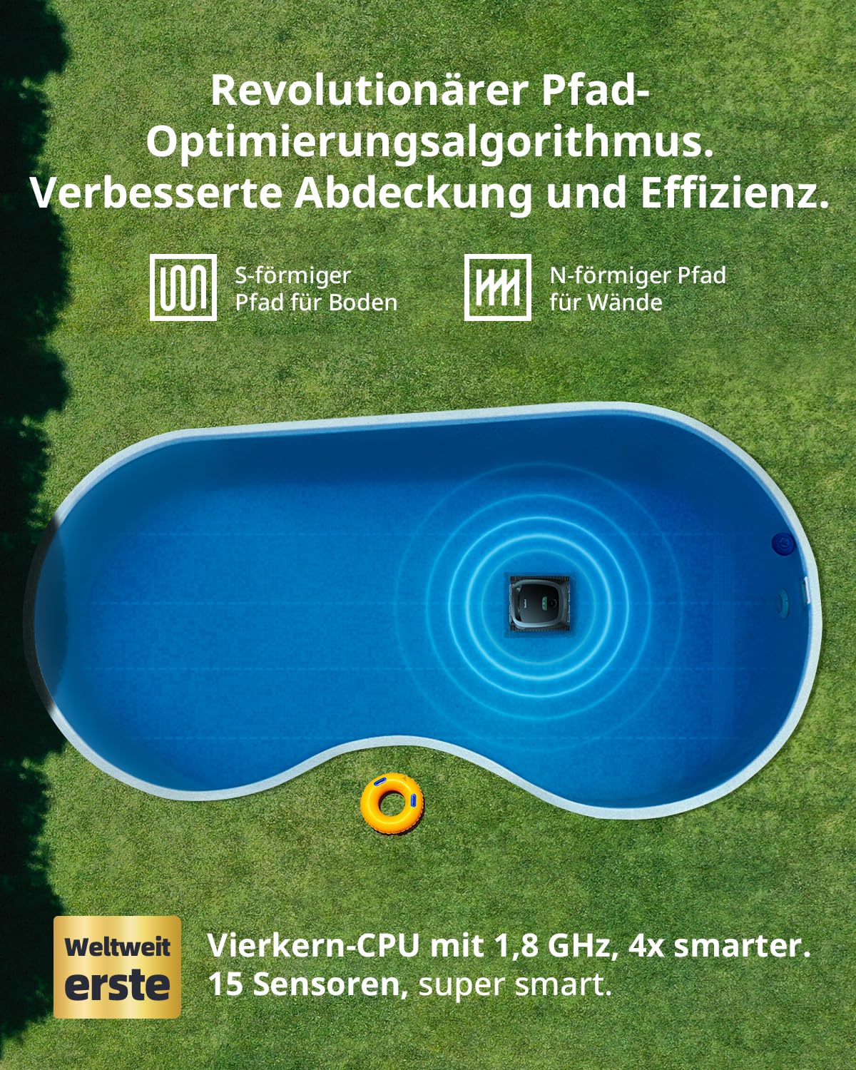 Beatbot AquaSense Kabelloser Poolroboter– Akku Poolsauger mit Smarte Pfadoptimierung, Poolreiniger Wasserlinie Boden und Wand, für Pools bis zu 200 m²