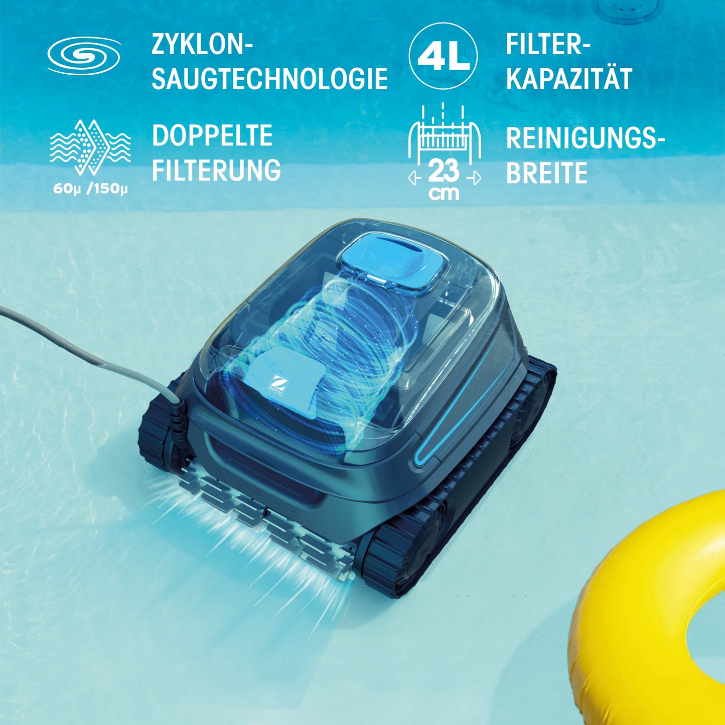 Automatischer Poolroboter Zodiac CNX 40 iQ, bis zu 12x6 m, reinigt Boden, Wände und Wasserlinie. App-Steuerung, Fernbedienung und Liftsystem