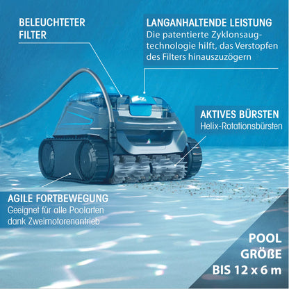 Automatischer Poolroboter Zodiac CNX 30 iQ, bis 12x6 m, reinigt Boden, Wände und Wasserlinie. App-Steuerung. Zyklontechnologie und Agile Fortbewegung